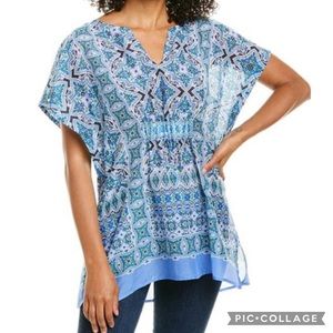 Tommy Bahama Nassau Silk Blend Island Navy Kaftan Blouse Size M